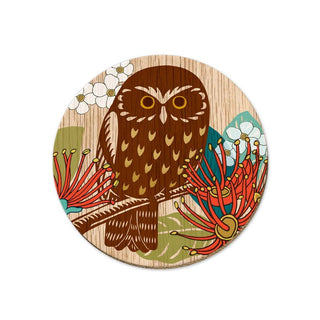 Wolfkamp & Stone | Screenprint Ruru Coaster | Gifts NZ