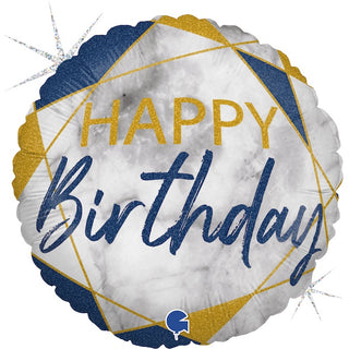 Blue & Gold Marble Happy Birthday Foil Balloon