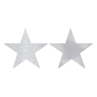 Silver Solid Star Foil & Glitter Cutouts - 5 Pkt