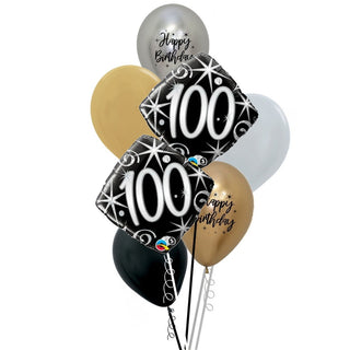 Black, Gold & Silver 100th Birthday Balloon Bouquet | 100th Birthday Party Supplies NZ