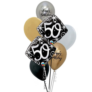 Black, Gold & Silver 50th Birthday Balloon Bouquet | 50th Birthday Party Supplies NZ