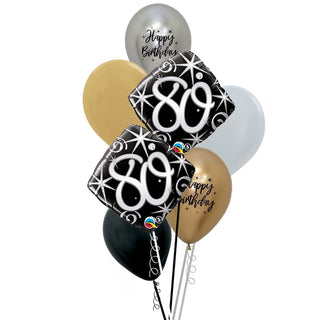 Black, Gold & Silver 80th Birthday Balloon Bouquet | 80th Birthday Party Supplies NZ