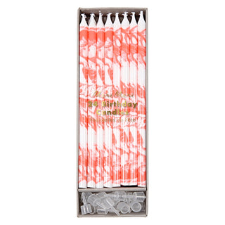 Meri Meri Neon Coral Marble Candles - 24 Pkt