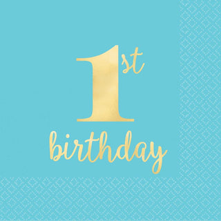 1st Birthday Blue Napkins - Beverage 16 Pkt