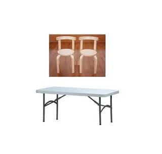 Rectangular Table and Wooden Chairs Setting Hire