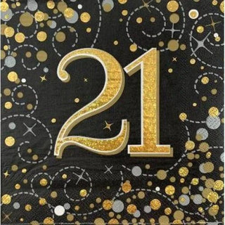 Sparkling Fizz Black & Gold 21st Napkins | 21st Birthday Party Supplies NZ