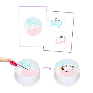 Boy or Girl Gender Reveal Burnaway Edible Cake Image Set | Gender Reveal Supplies NZ
