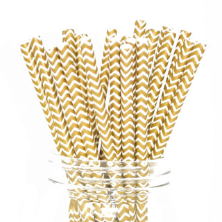 Gold Chevron Paper Straws - 25 Pkt