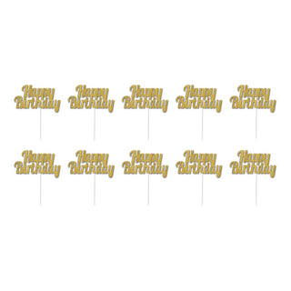 Jumbo Gold Happy Birthday Cupcake Toppers
