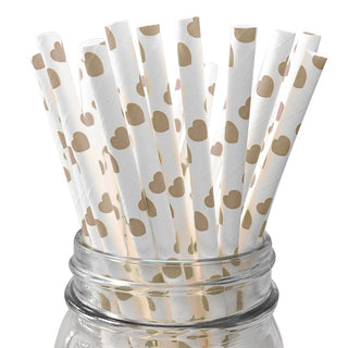Gold Heart Paper Straws - 25 Pkt