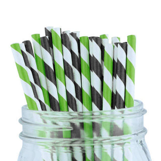 Green & Black Striped Paper Straws - 25 Pkt