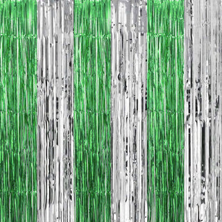 Green & Silver Foil Buffet Table Backdrop Curtain 1m x 2m