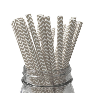 Grey Chevron Paper Straws - 25 Pkt