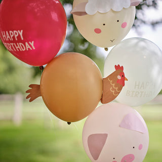 Ginger Ray Farm Party | Ginger Ray Farm Balloons | Farm Party Balloons | Farm Animal Birthday Balloons | Happy Birthday Latex Balloons 