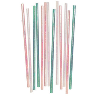 Iridescent Teal & White Paper Straws | Mermaid Party Supplies NZ