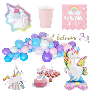 Iridescent Rainbow Unicorn Party Pack for 8