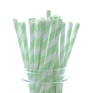 Mint Green Stripe Paper Straws - 25 Pkt