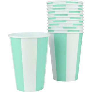 Mint Green Striped Cups | Mint Green Party Supplies NZ