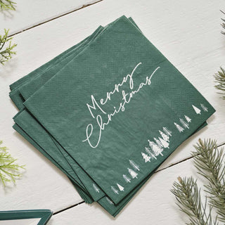 Ginger Ray Green Merry Christmas Napkins | Xmas Napkins NZ