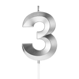 Metallic Silver Number 3 Candle | Silver Cake Decorations NZ