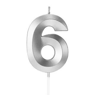 Metallic Silver Number 6 Candle | Silver Cake Decorations NZ