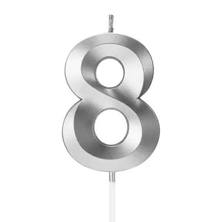 Metallic Silver Number 8 Candle | Silver Cake Decorations NZ