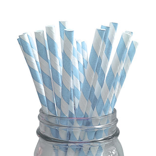 Pastel Blue Stripe Paper Straws - 25 Pkt