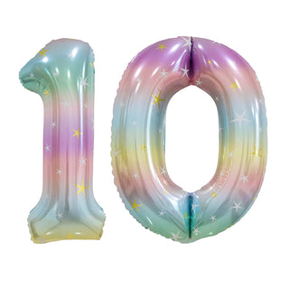 Giant Pastel Rainbow Number 10 Foil Balloons 
