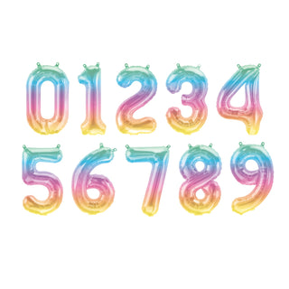 Small Number Foil Balloon - Pastel Rainbow