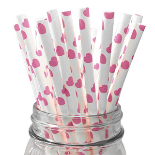 Pink Hearts Paper Straws - 25 Pkt