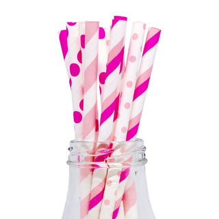 Mixed Pink Paper Straws - 25 Pkt