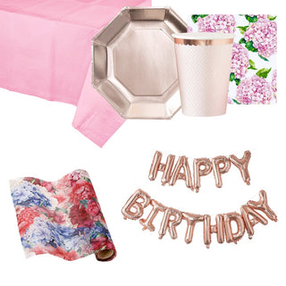 Rose Gold & Pink Floral Party Pack