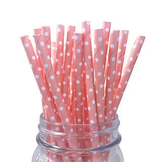 Pink Swiss Dot Paper Straws - 25 Pkt