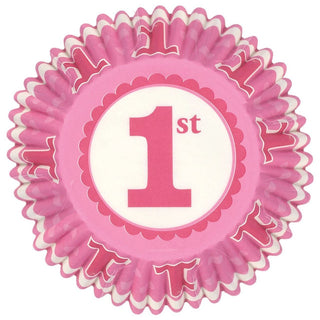Pink 1st Birthday Cupcake Cases - 75 Pkt