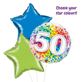 Custom Rainbow 50 Foil Balloon Bouquet | 50th Birthday Party Supplies NZ