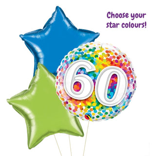 Custom Rainbow 60 Foil Balloon Bouquet | 60th Birthday Party Supplies NZ