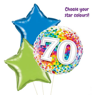 Custom Rainbow 70 Foil Balloon Bouquet | 70th Birthday Party Supplies NZ