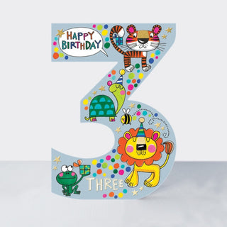 Rachel Ellen | Age 3 Lion & Tiger Birthday Card | Safari Animal Party Supplies NZ