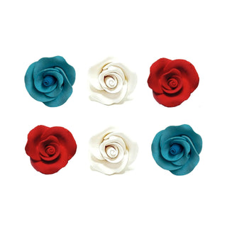 Red White & Blue Edible Icing Roses - 6 Pkt