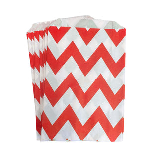Red & White Chevron Party Bags - 12 Pkt