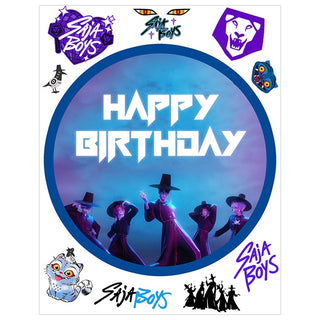 KPop Demon Hunters Saja Boys Blue Edible Icing Cake Image with FREE Edible Icons