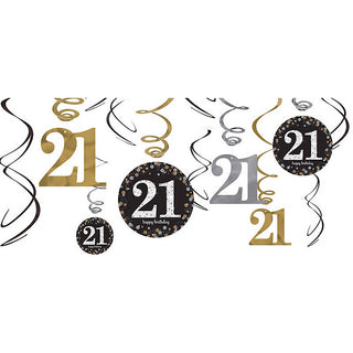 Sparkling Black 21st Swirl Decorations | 21st Birthday Party Supplies NZ