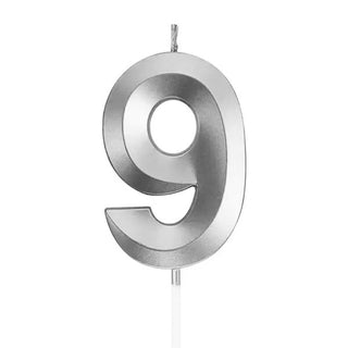 Metallic Silver Number 9 Candle | Silver Cake Decorations NZ