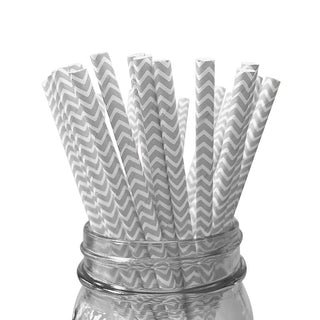 Silver Chevron Paper Straws - 25 Pkt