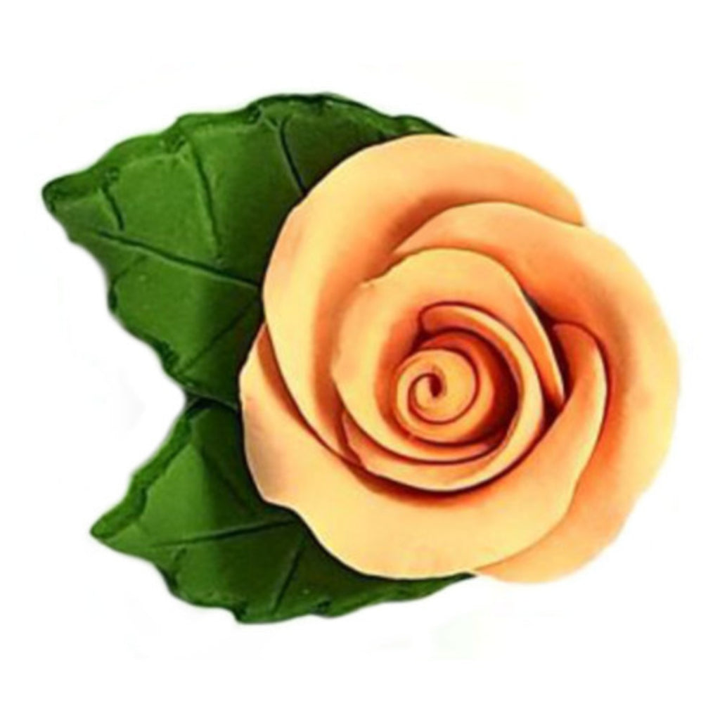 Edible Icing Rose with Leaves 40mm - Peach NZ – Build a Birthday NZ