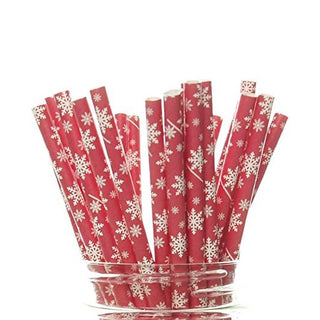 Red Snowflake Paper Straws - 25 Pkt