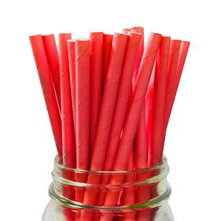 Red Solid Paper Straws - 25 Pkt