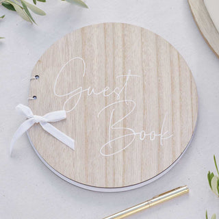 Ginger Ray Round Wooden Wedding Guest Book | Wooden Wedding Guest Book | Wedding Guest Book | NZ Party Supplies |