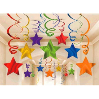 Rainbow Foil Star Decorations | Hanging Swirl Decorations | Rainbow Party Supplies 