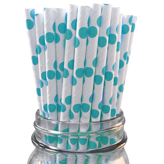 Turquoise Spot Paper Straws - 25 Pkt